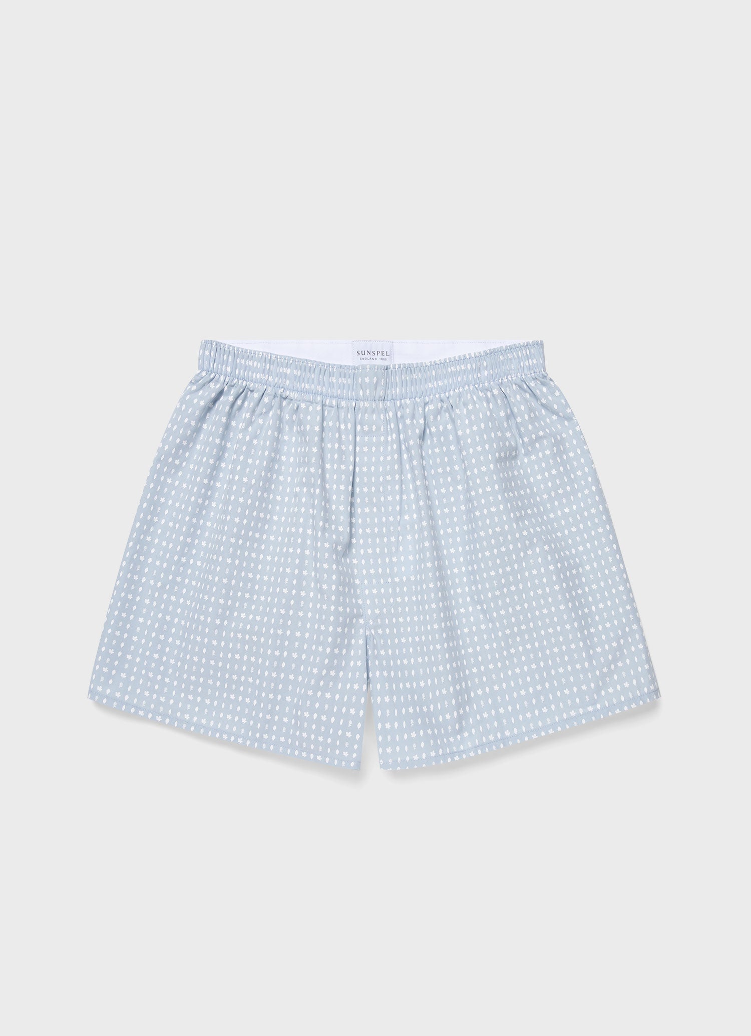 Men's Classic Print Boxer Shorts in Light Blue/White Leaf Print