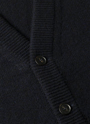 Men's Lambswool Cardigan in Dark Navy Mouline