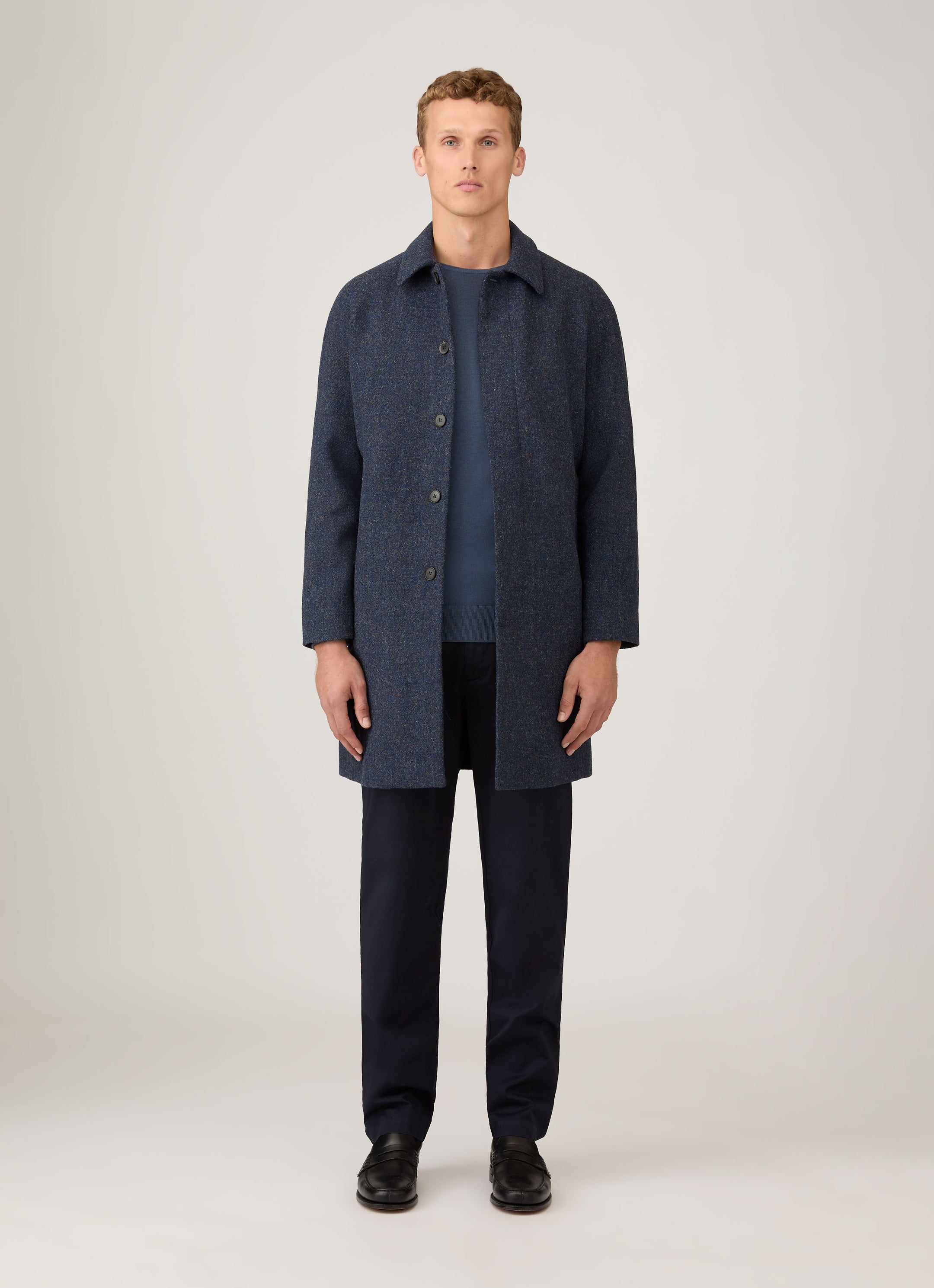 Men's Harris Tweed Car Coat in Selvedge Blue