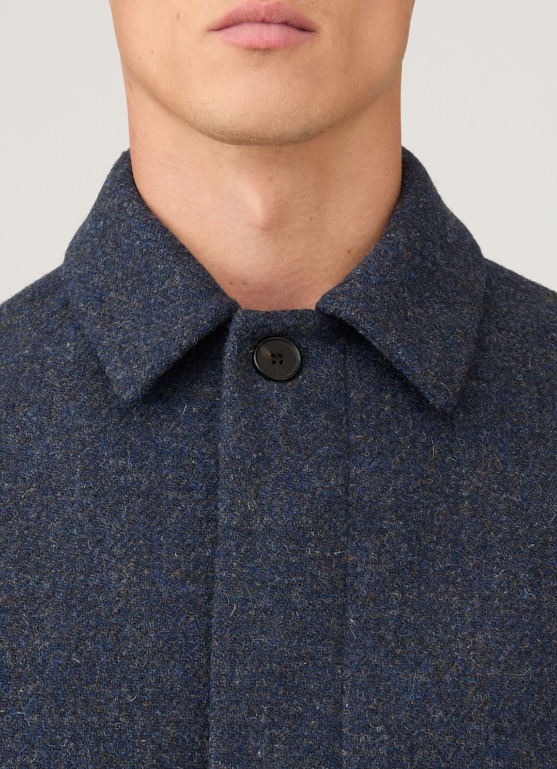 Men's Harris Tweed Car Coat in Selvedge Blue