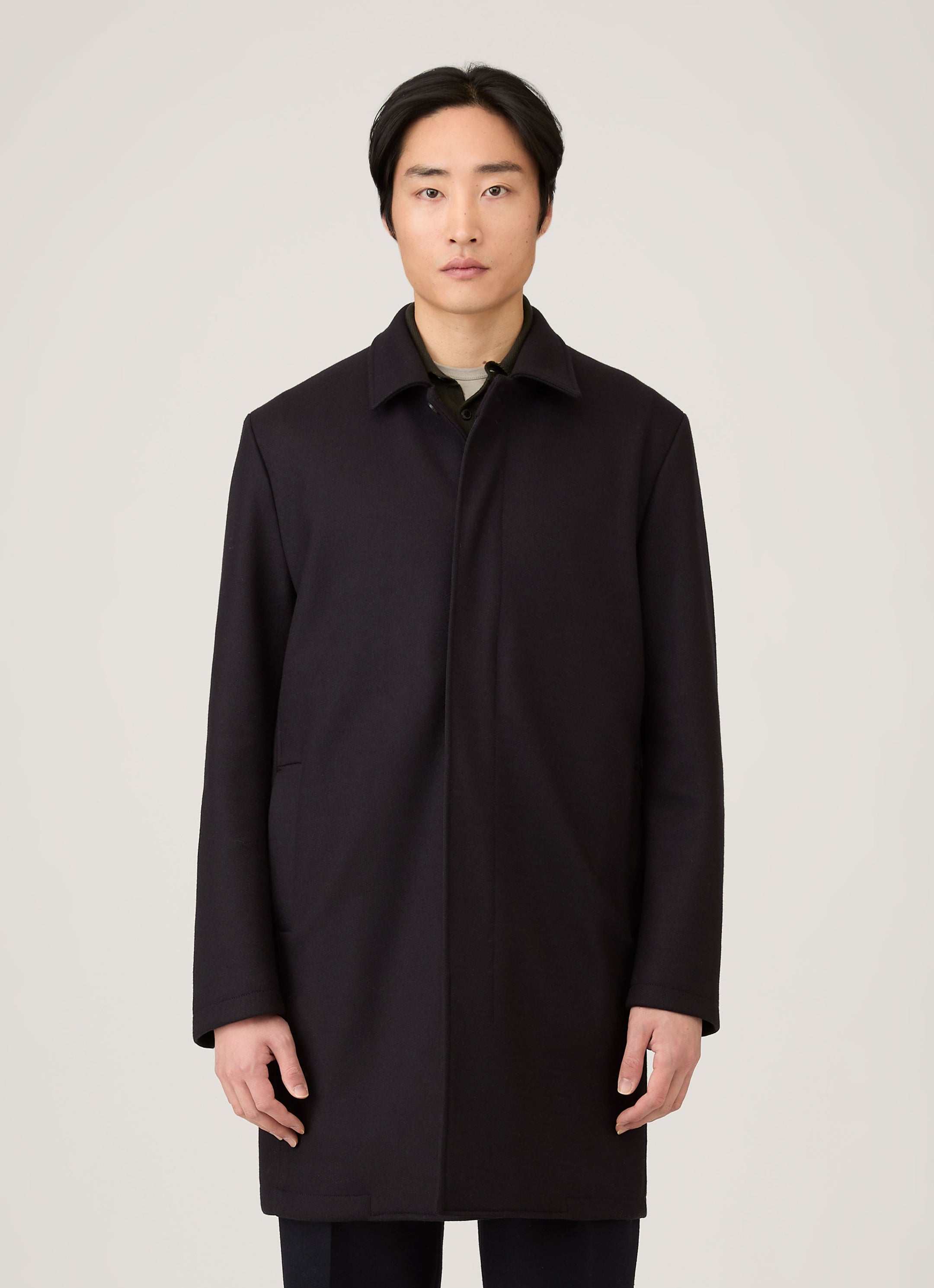 Men's Boiled Wool Coat in Navy