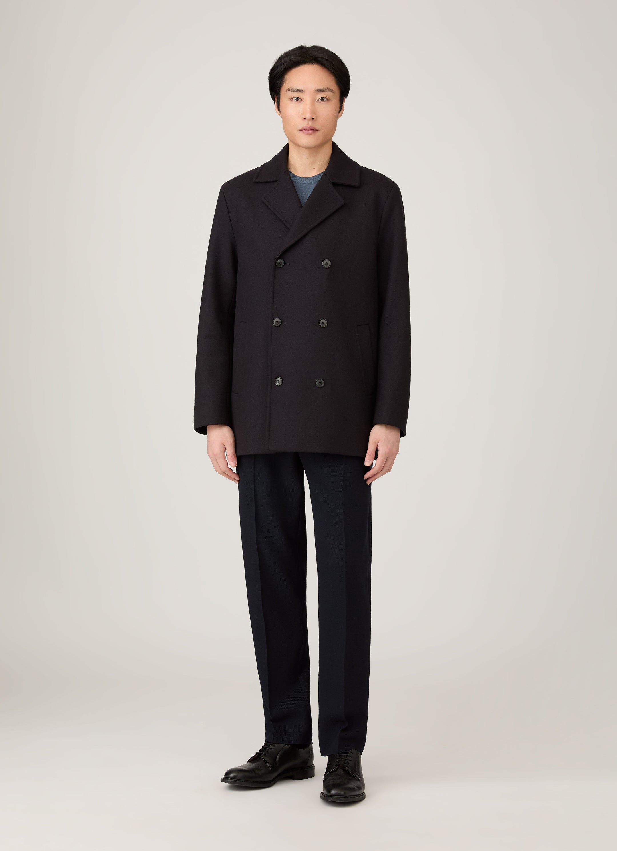 Men's Boiled Wool Pea Coat in Navy