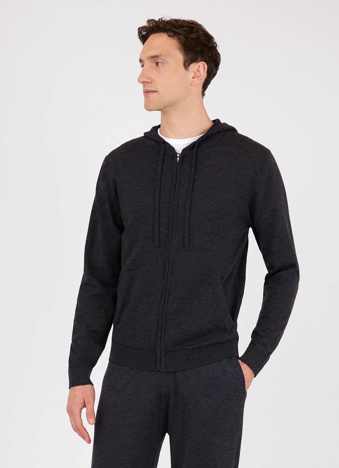 Men's Merino Zip Hoody in Charcoal Melange