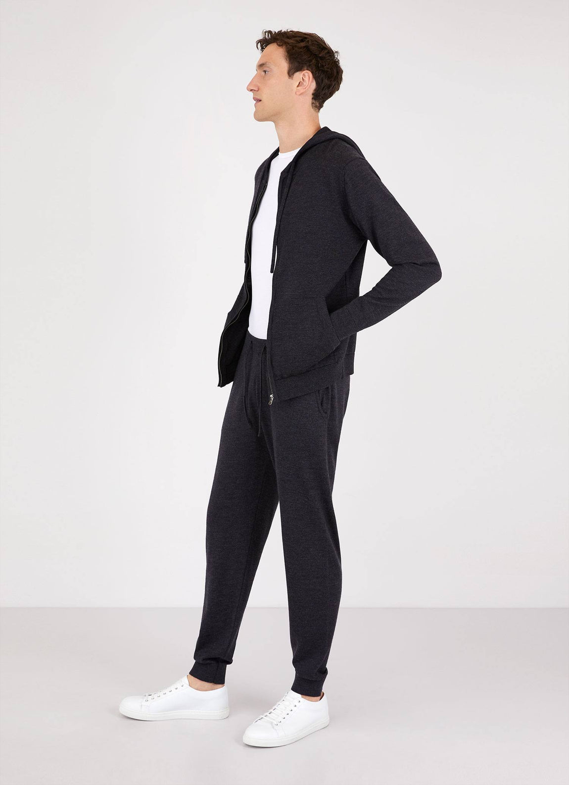 Men's Merino Zip Hoody in Charcoal Melange