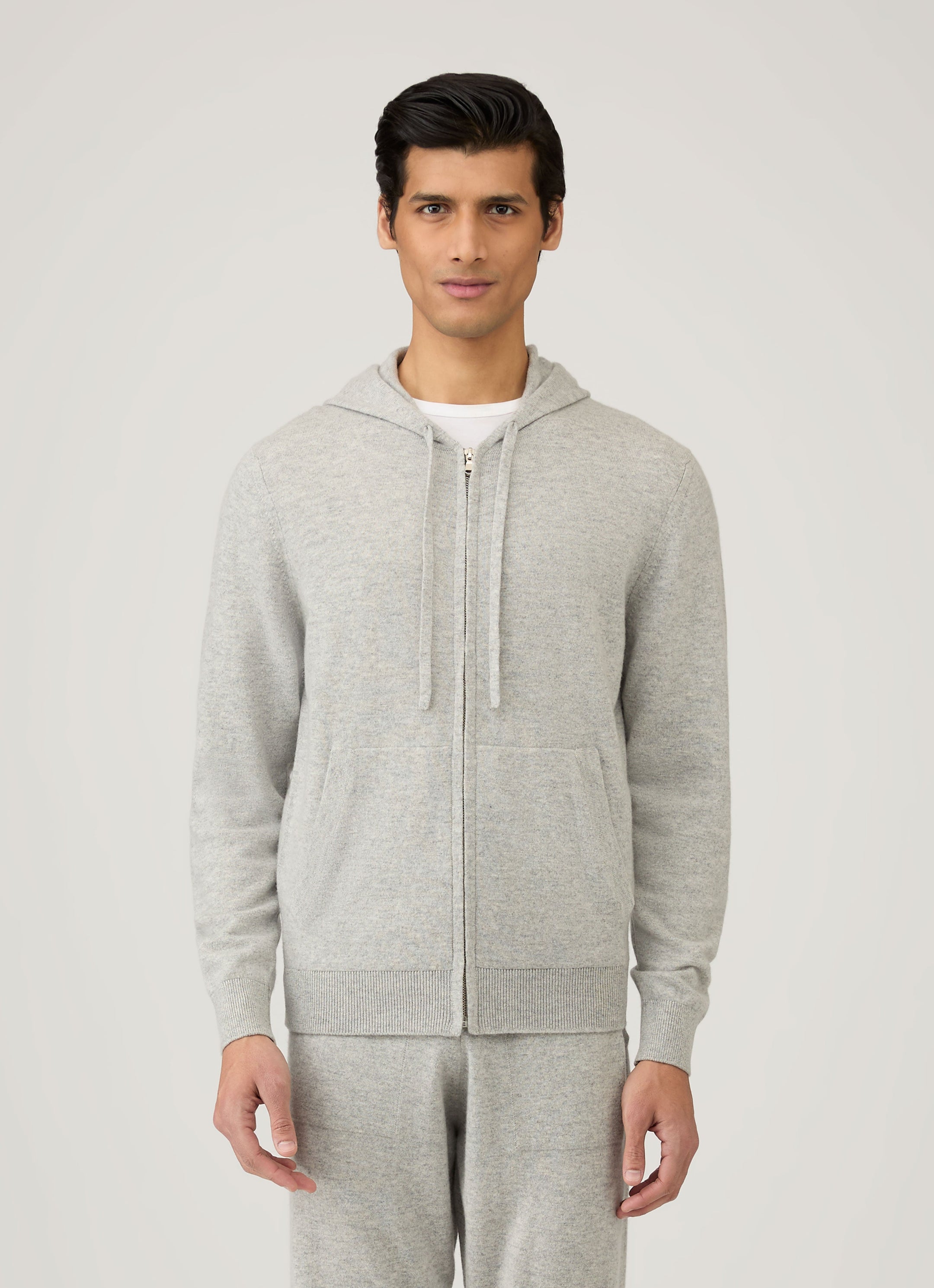 Men's Cashmere Hoodie in Grey Melange