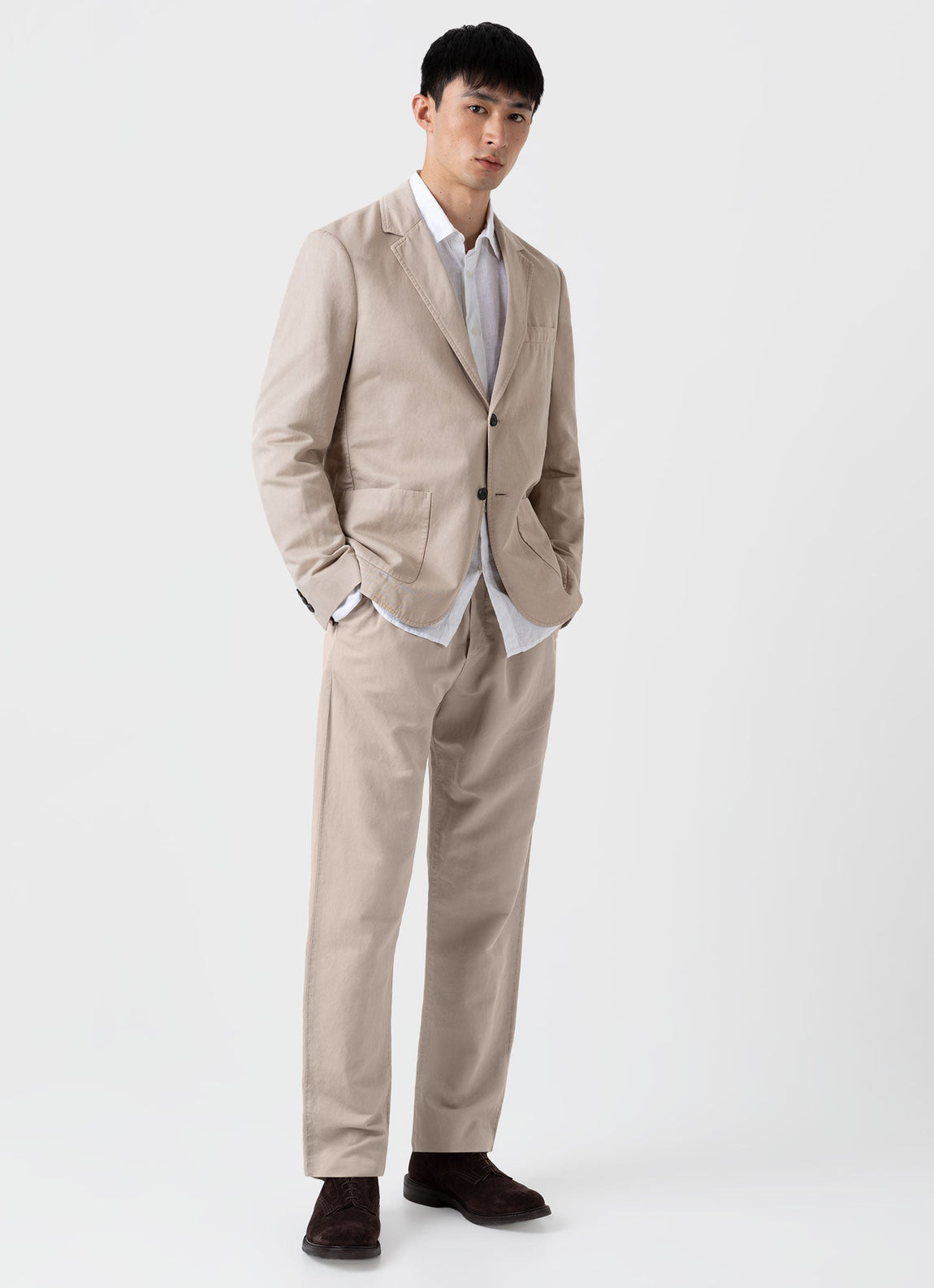 Men's Cotton Linen Unstructured Blazer in Light Sand