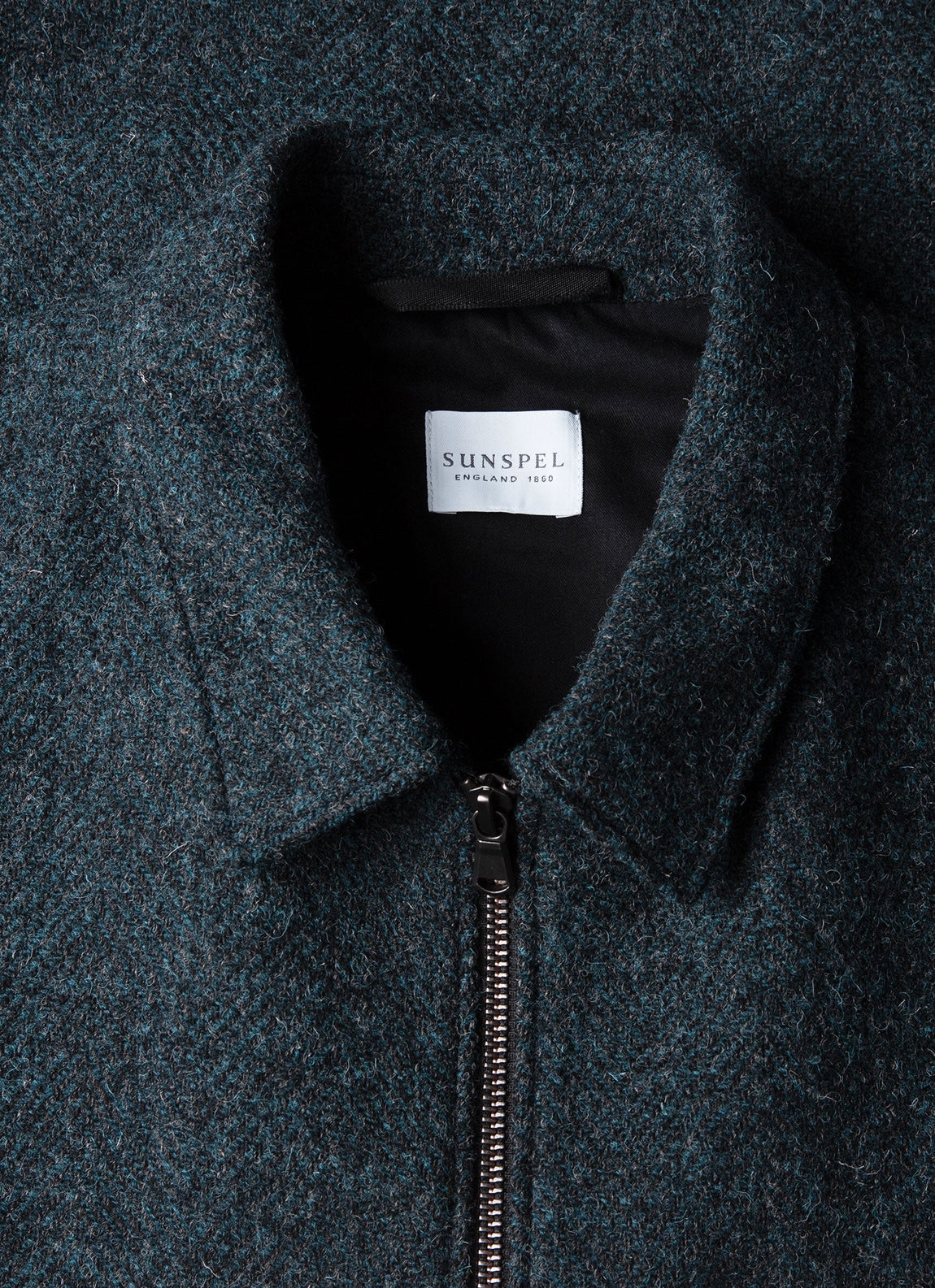 Men's Harris Tweed Harrington Jacket in Blue Herringbone