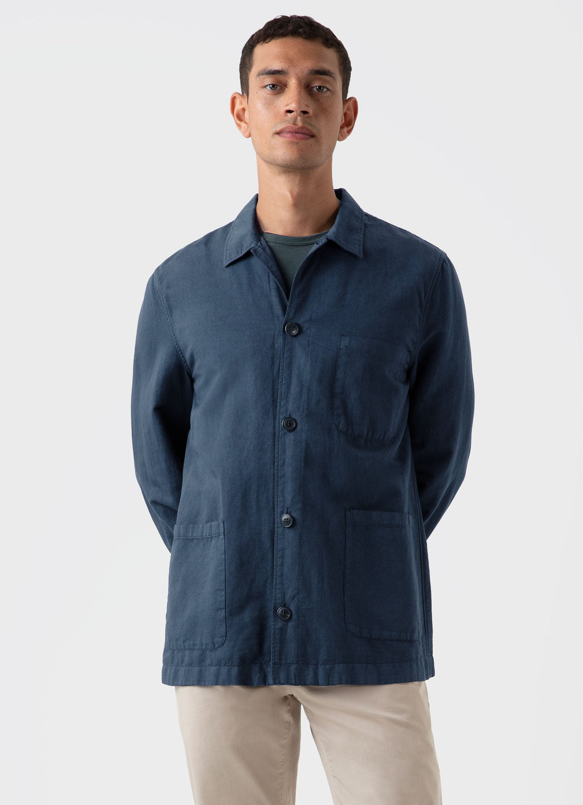 Men's Cotton Linen Twin Pocket Jacket in Shale Blue