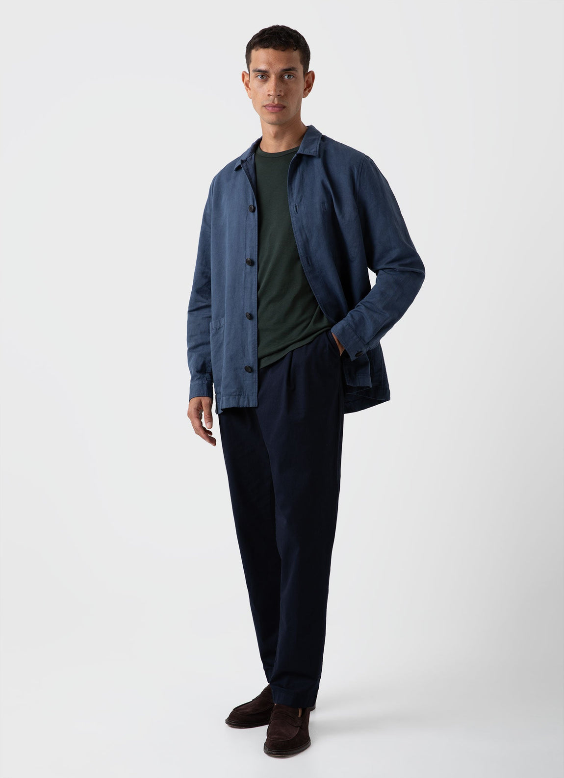 Men's Cotton Linen Twin Pocket Jacket in Shale Blue