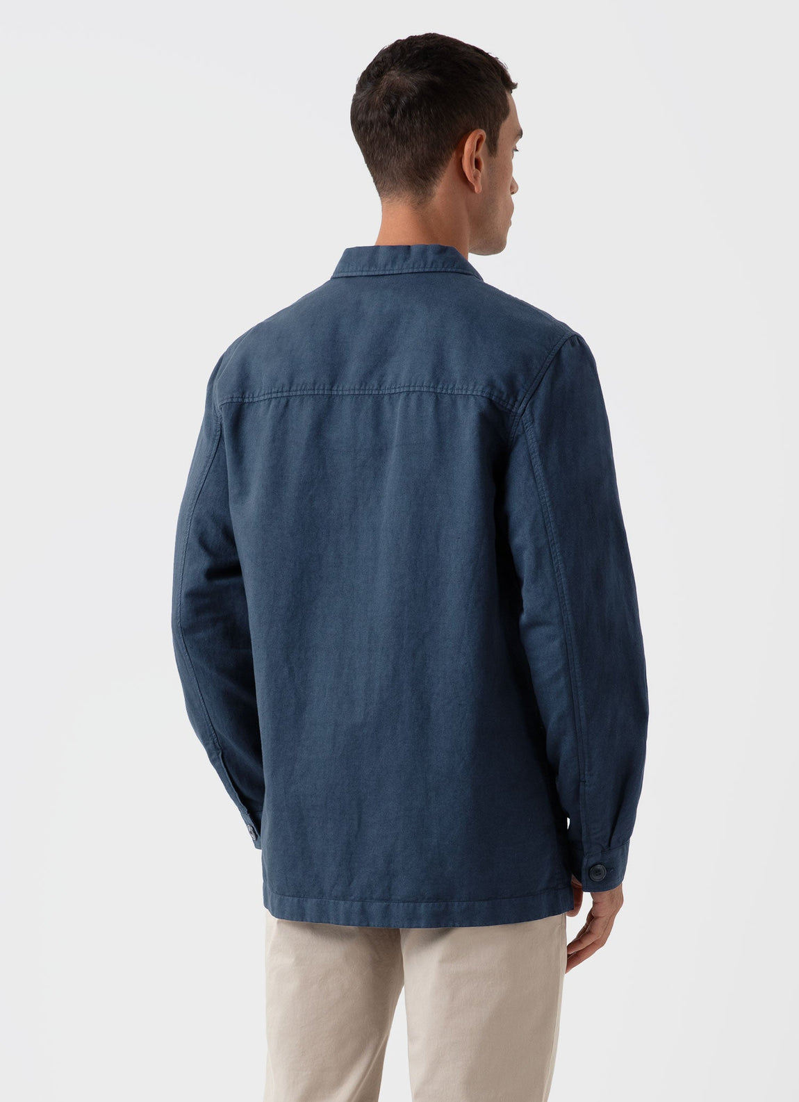 Men's Cotton Linen Twin Pocket Jacket in Shale Blue