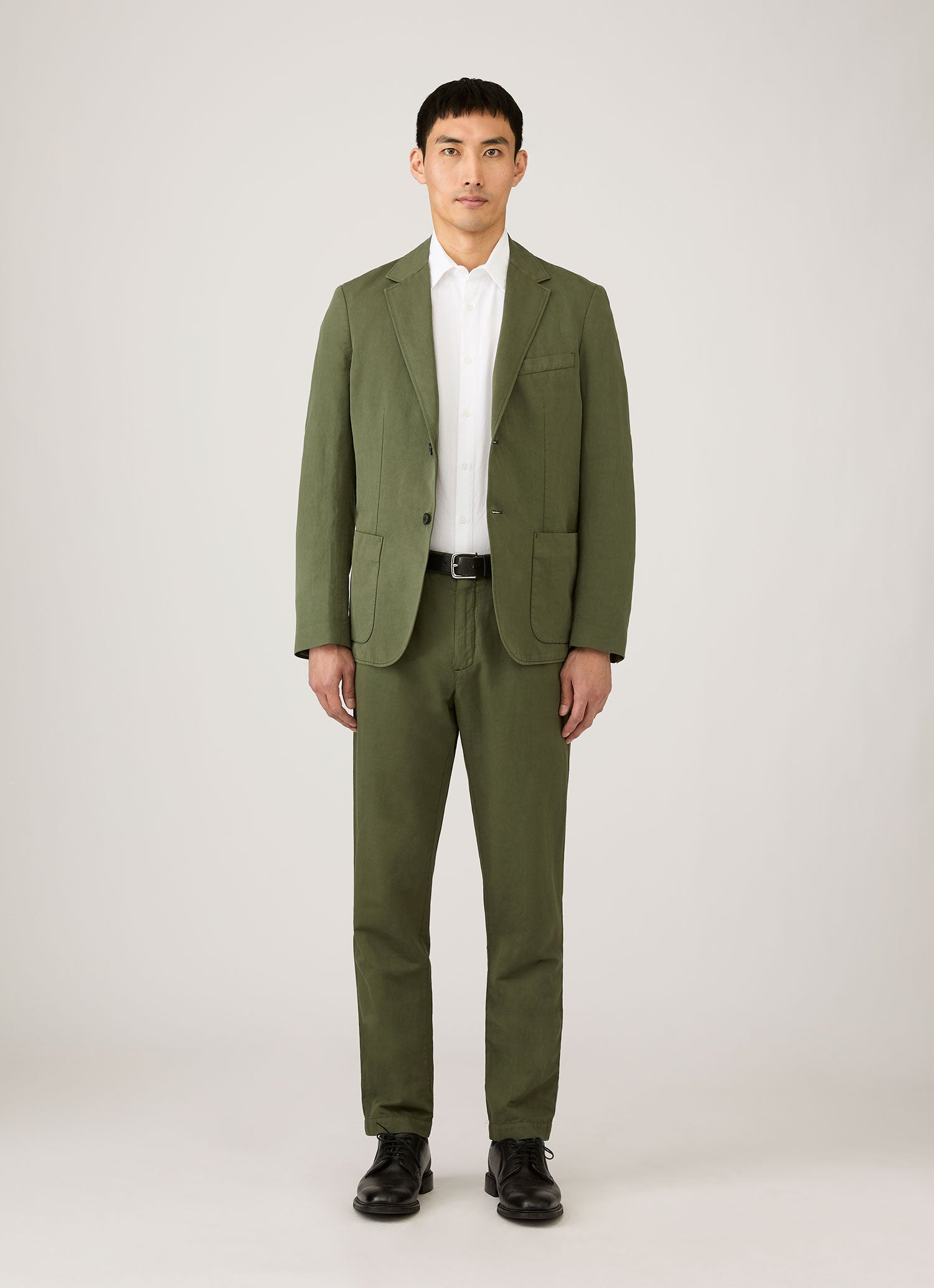 Men's Cotton Linen Two-Piece Suit in Deep Olive