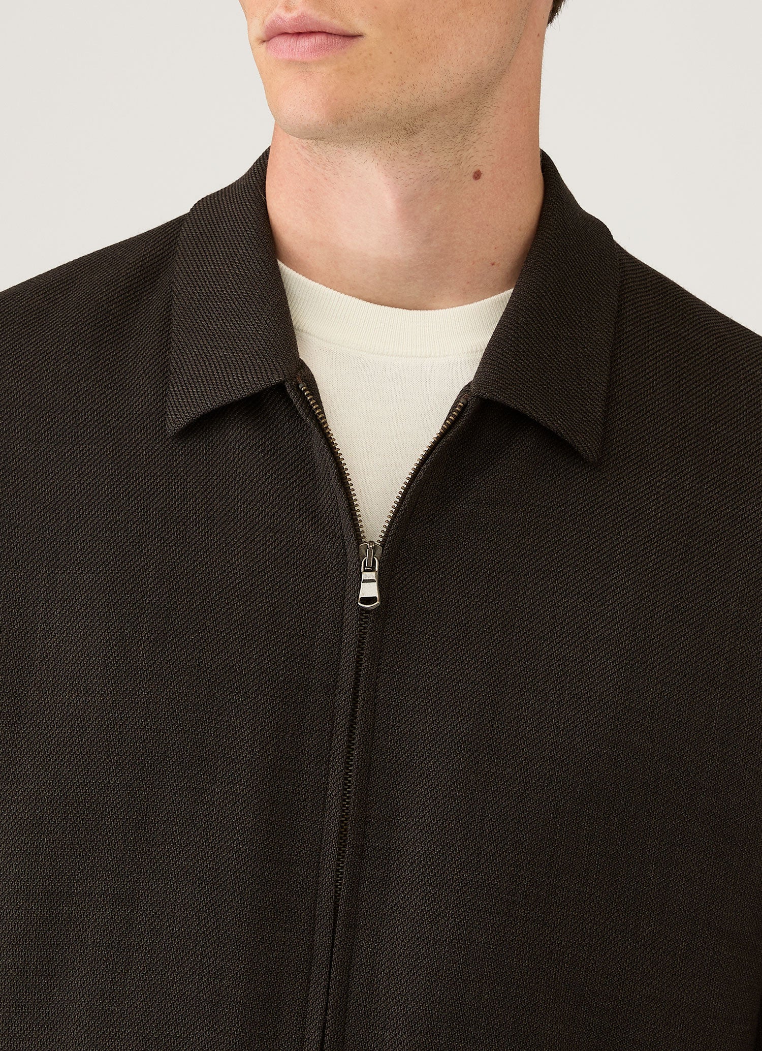 Men's Light Textured Wool Harrington Jacket in Truffle