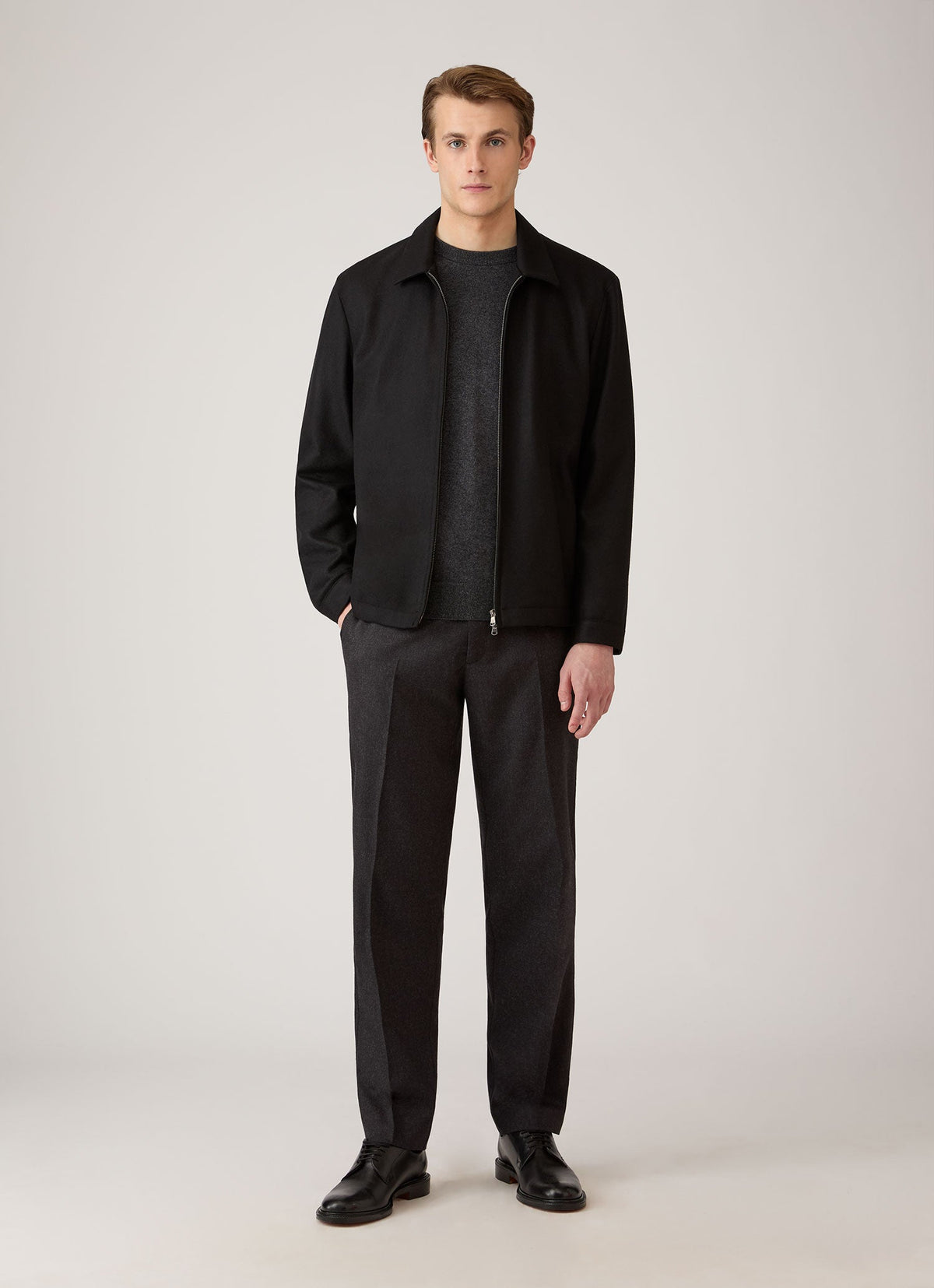 Men's Boiled Wool Harrington Jacket in Black