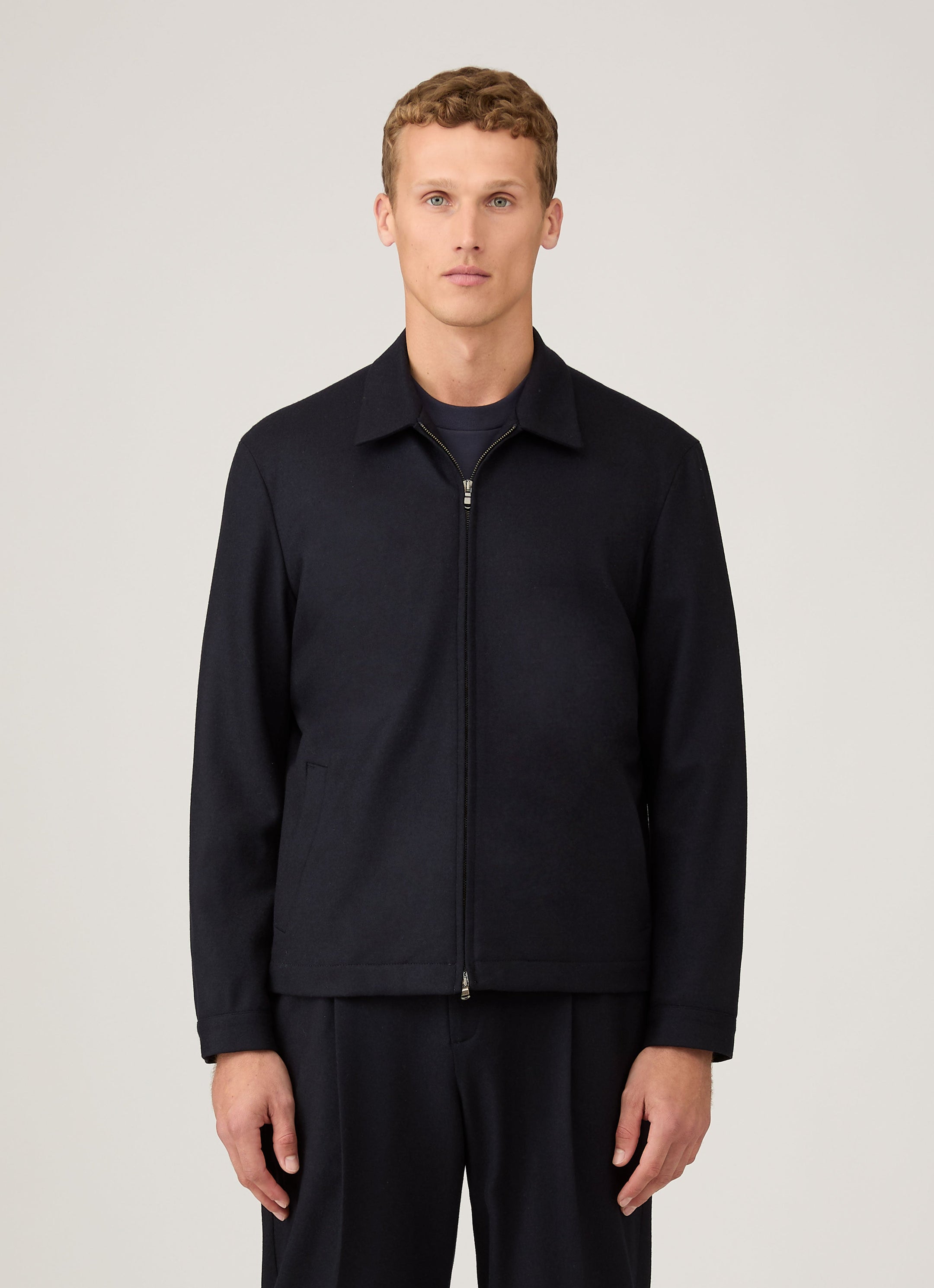 Men's Boiled Wool Harrington Jacket in Navy