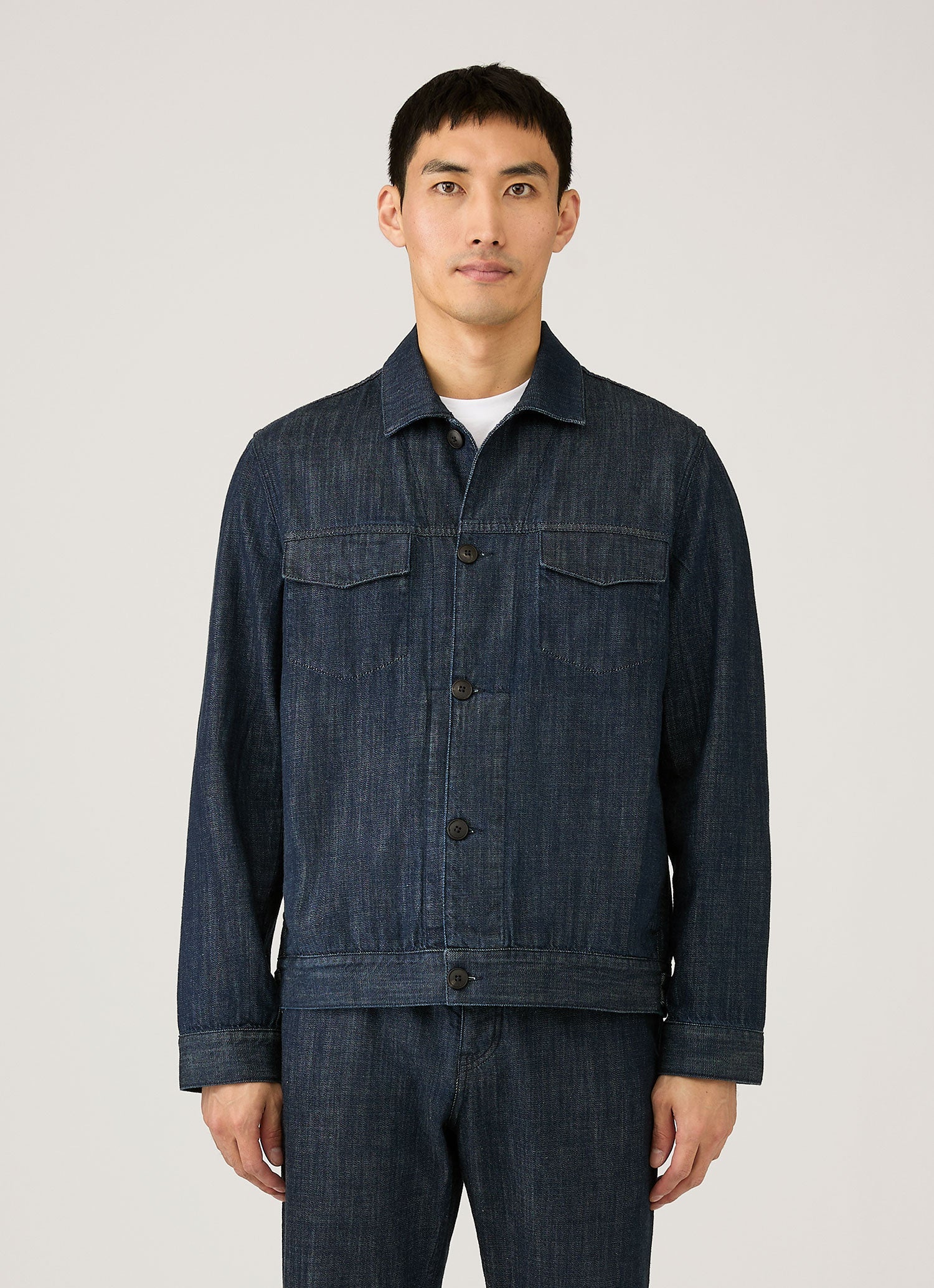 Men's Japanese Denim Trucker Jacket in Rinse Wash Denim