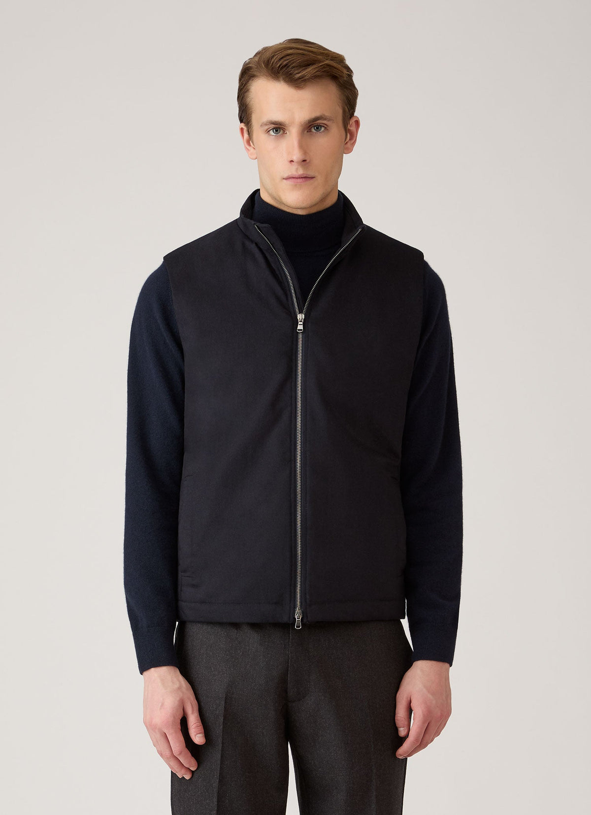 Men's Wool Cashmere Flannel Gilet in Navy