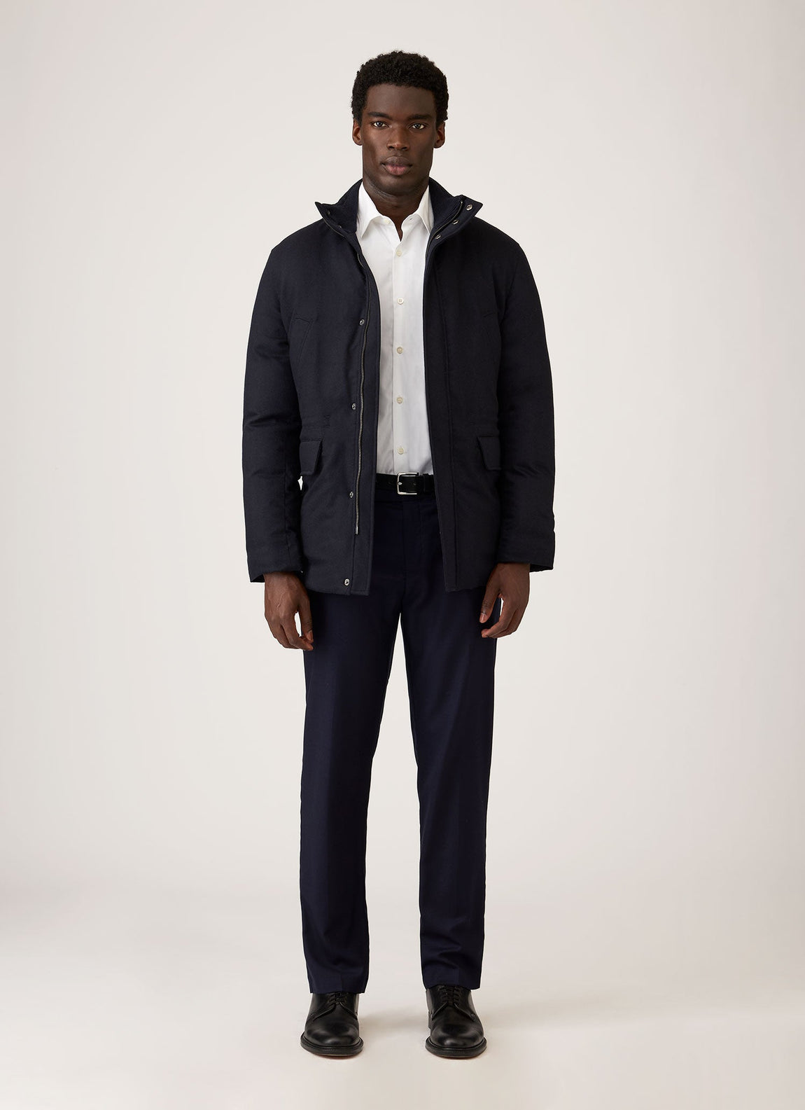 Men's Wool Cashmere Flannel Down Jacket in Navy