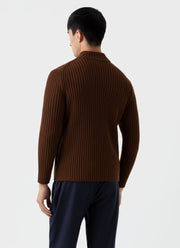 Men's Merino Rib Zip Cardigan in Pecan