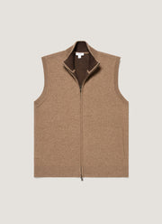 Men's Merino Cotton Double Faced Gilet in Dark Beige