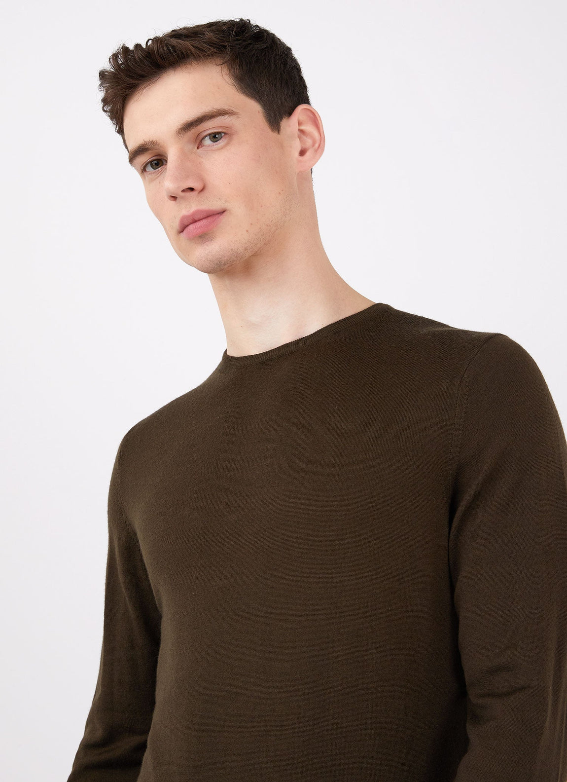 Men's Extra-Fine Merino Crew Neck in Dark Moss