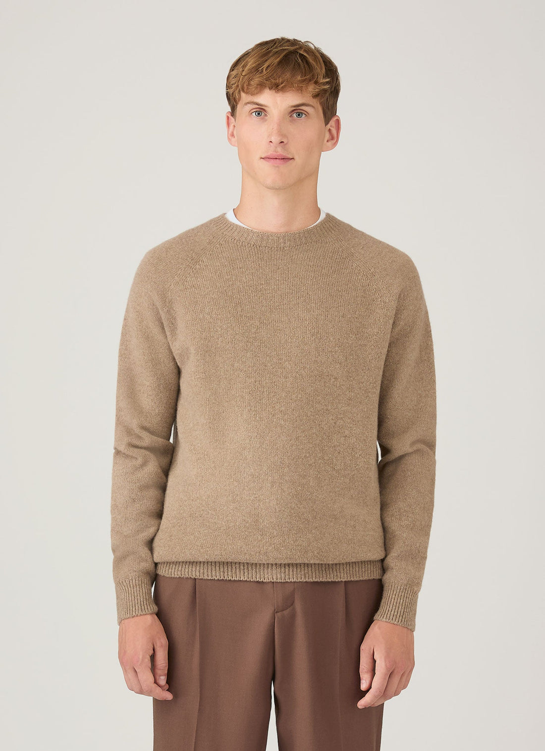 Men's Lambswool Crew Neck Jumper in Sandstone
