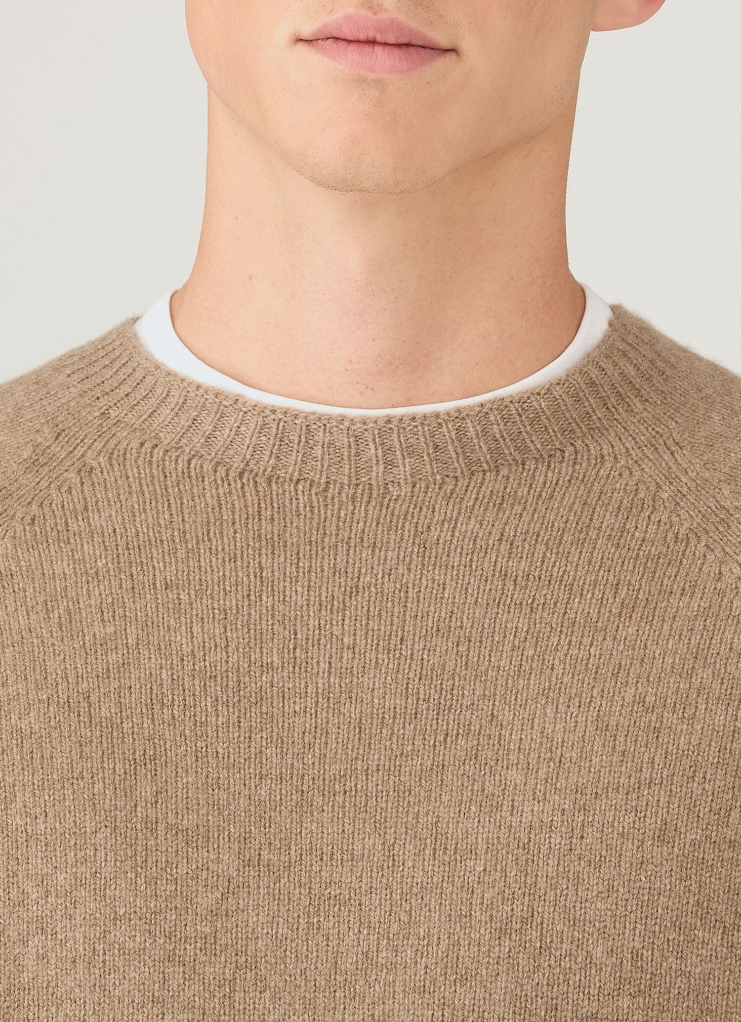 Men's Lambswool Crew Neck Jumper in Sandstone