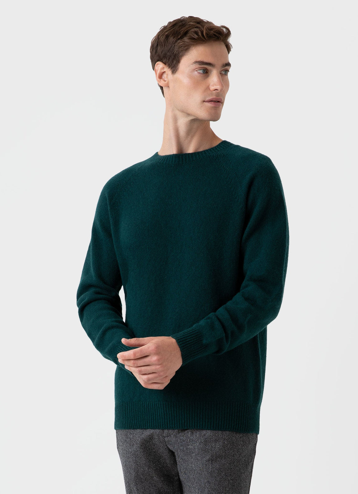 Men's Lambswool Crew Neck Jumper in Dark Green