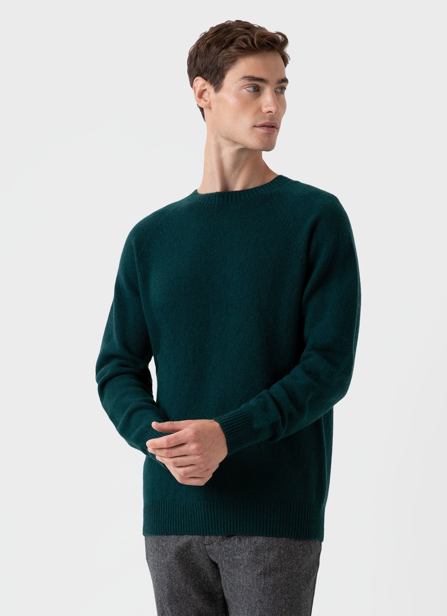 Men's Lambswool Crew Neck Jumper in Dark Green