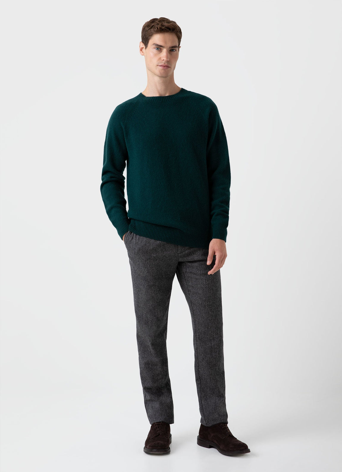 Men's Lambswool Crew Neck Jumper in Dark Green