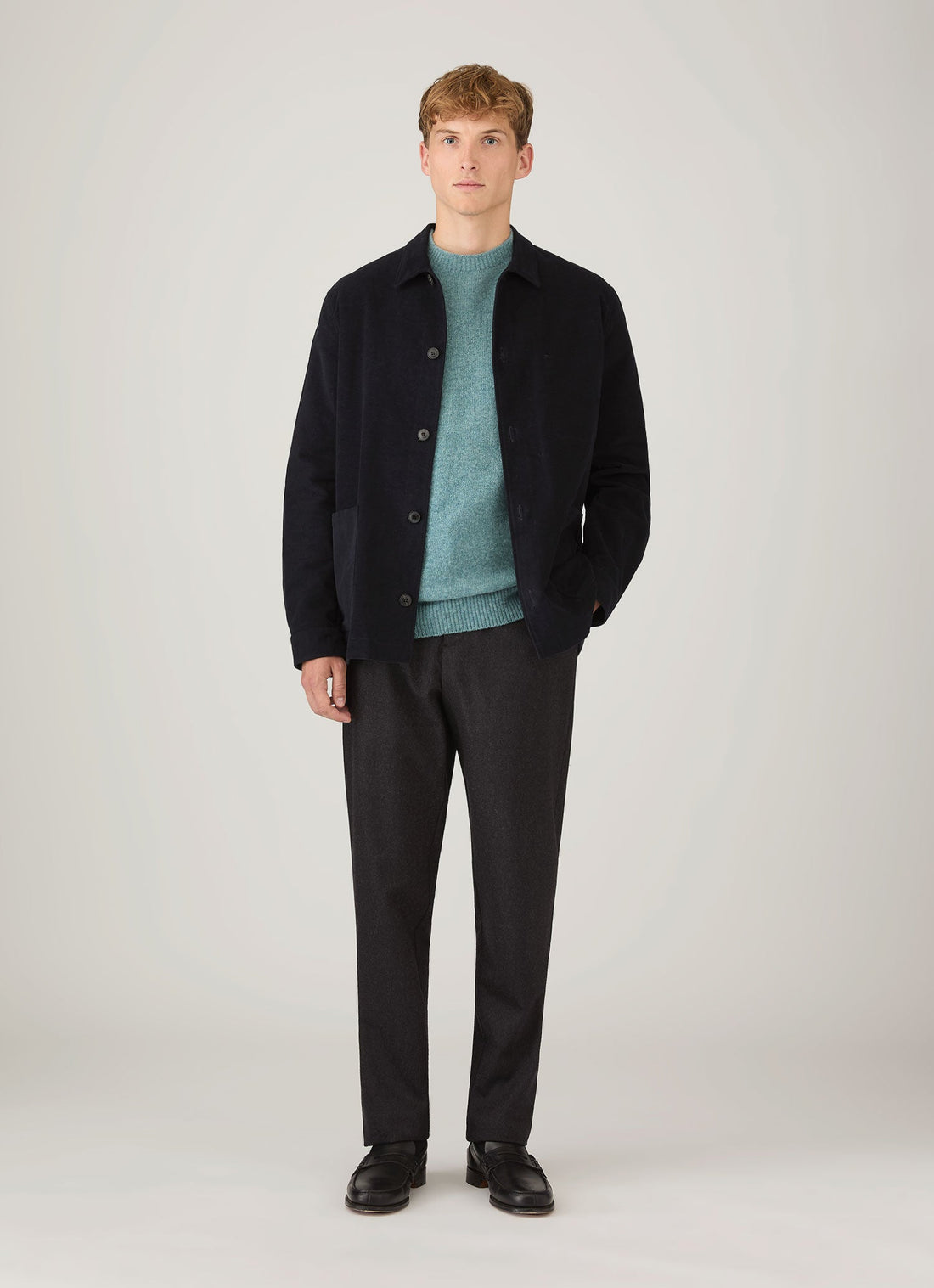 Men's Lambswool Crew Neck Jumper in Steel Green