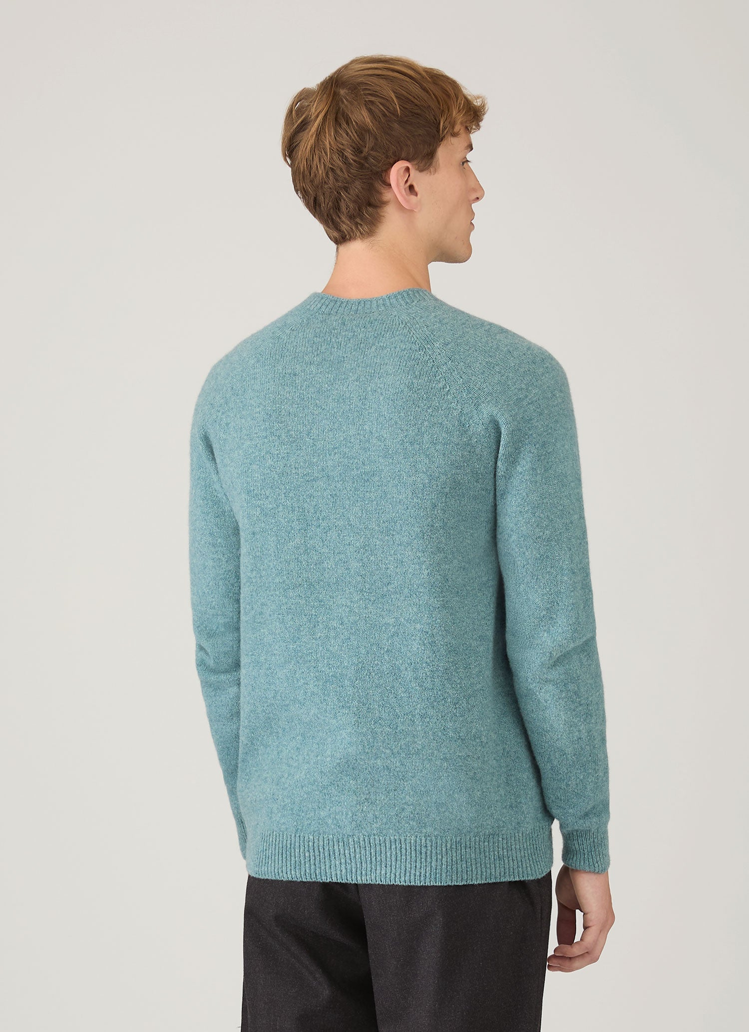 Men's Lambswool Crew Neck Jumper in Steel Green