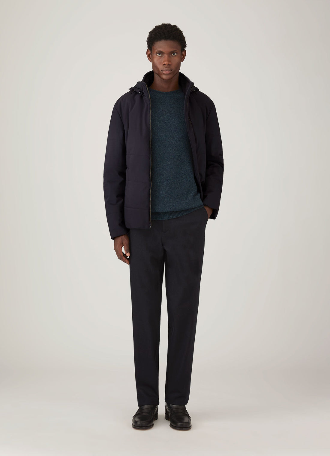 Men's Lambswool Crew Neck Jumper in Dark Petrol Twist