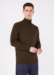 Men's Extra-Fine Merino Roll Neck in Dark Moss