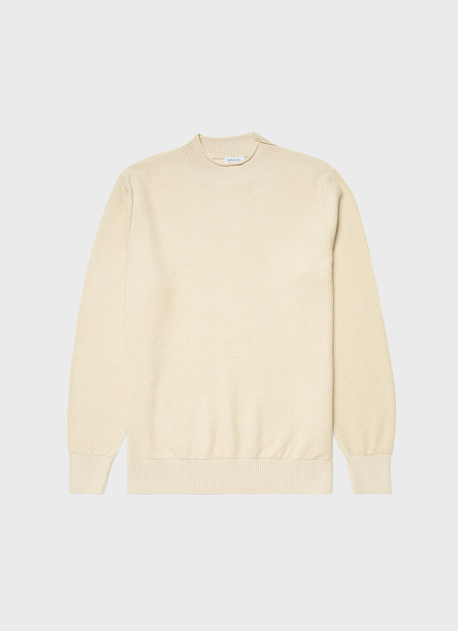 Men's Textured Guernsey Jumper in Ecru