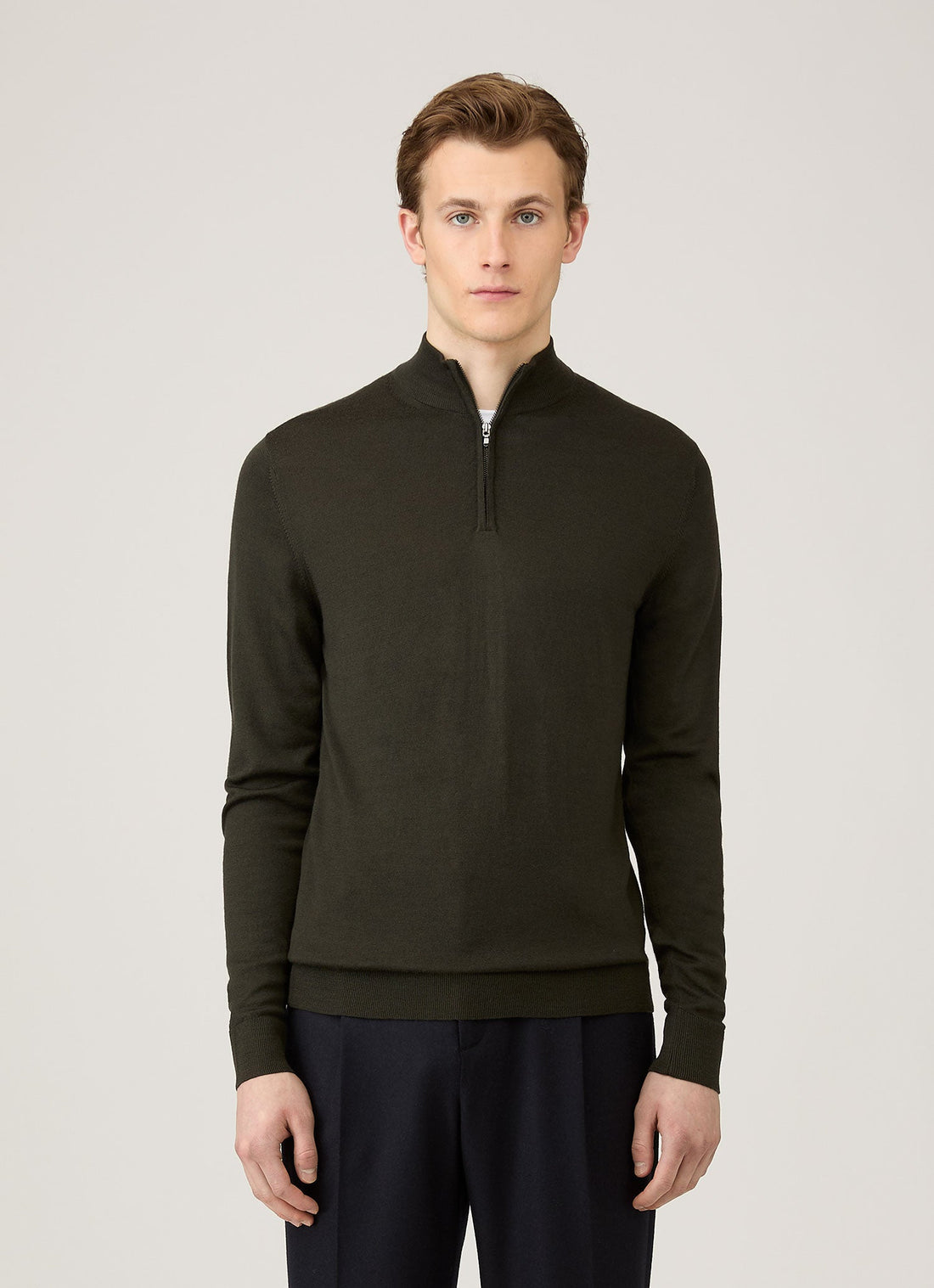 Men's Extra-Fine Merino Zip Neck in Dark Green