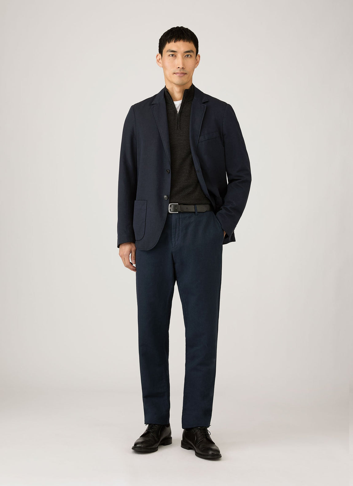 Men's Extra-Fine Merino Zip Neck in Charcoal Melange