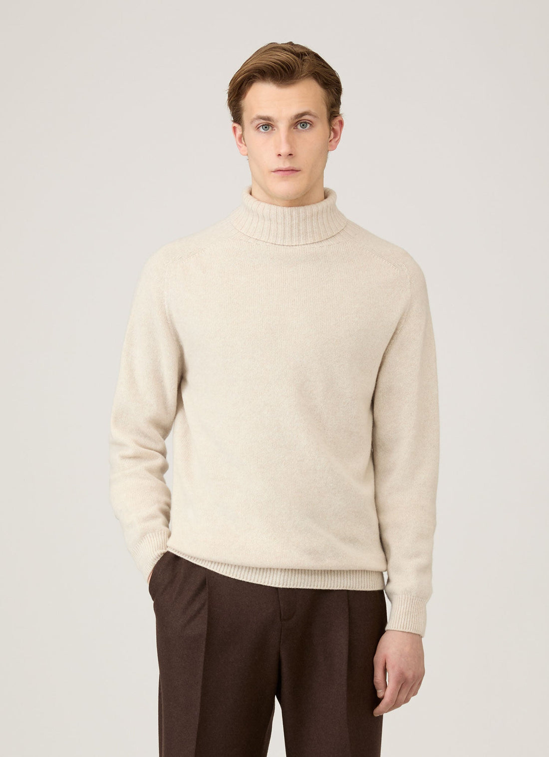 Men's Lambswool Roll Neck in Oatmeal Melange