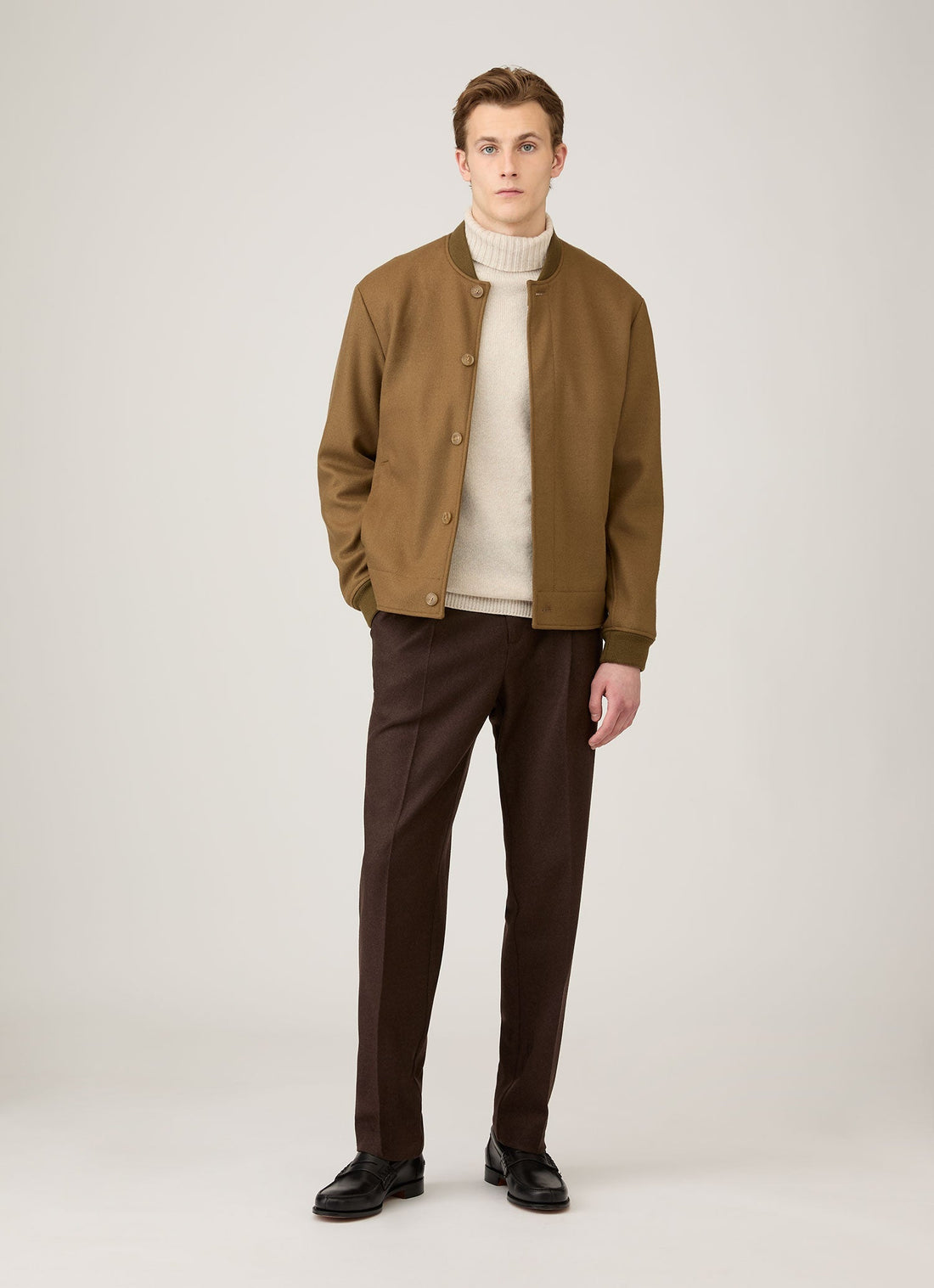 Men's Lambswool Roll Neck in Oatmeal Melange