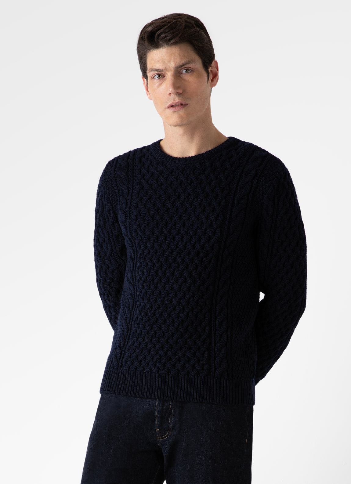 Men's Merino Cable Jumper in Navy