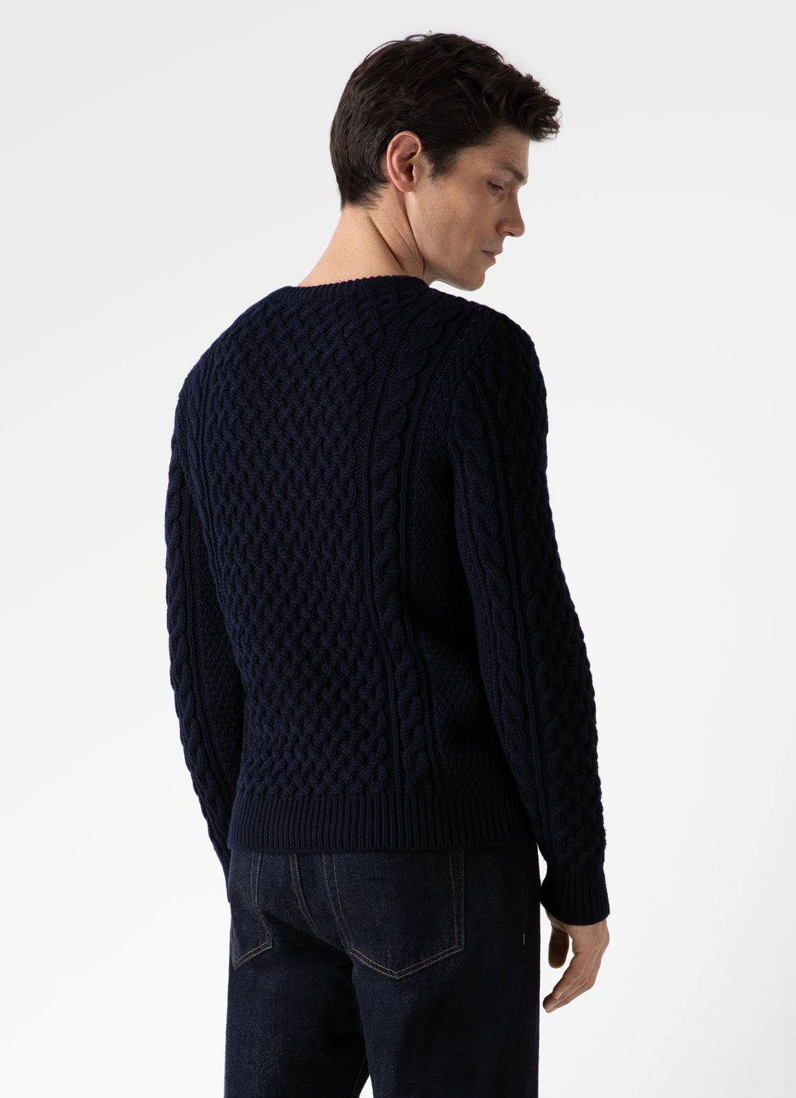 Men's Merino Cable Jumper in Navy