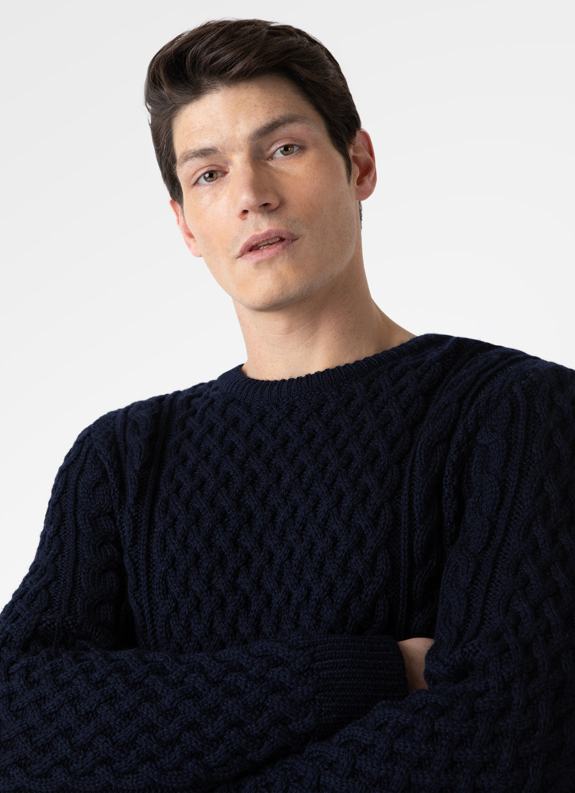 Men's Merino Cable Jumper in Navy
