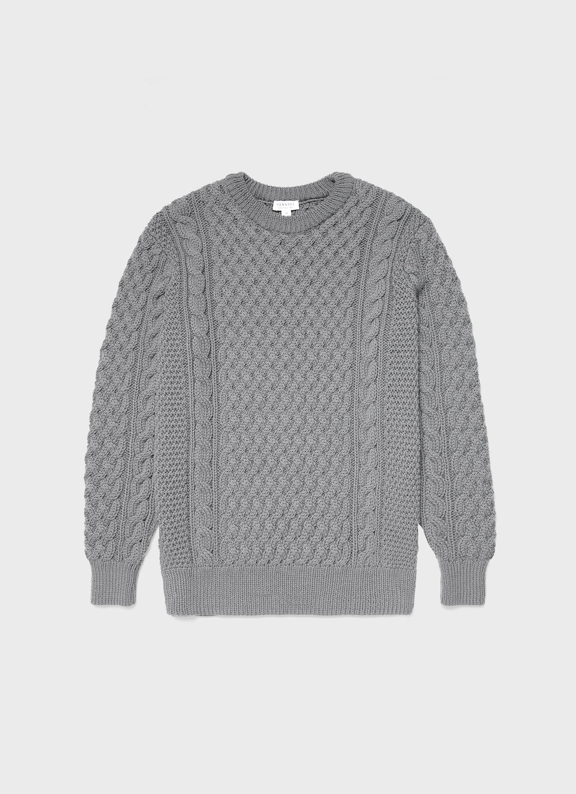 Men's Merino Cable Jumper in Grey Melange