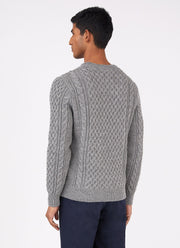 Men's Merino Cable Jumper in Grey Melange
