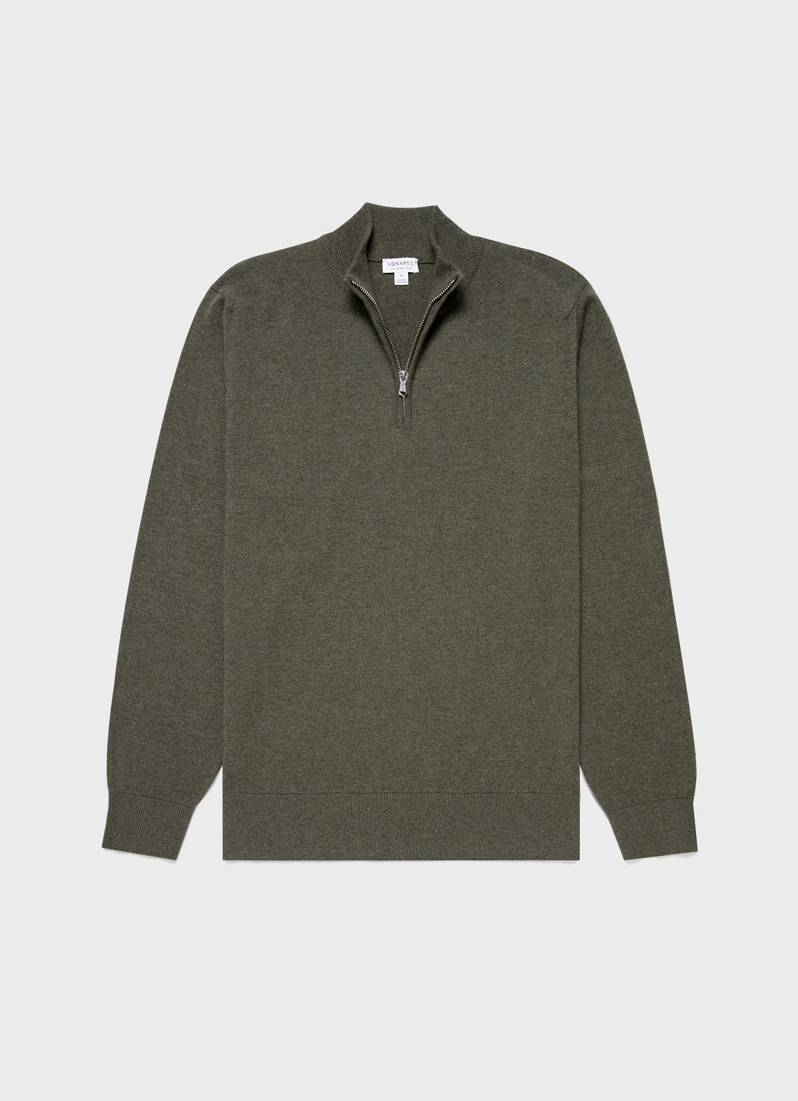 Men's Cashmere Zip Neck Jumper in Dark Moss