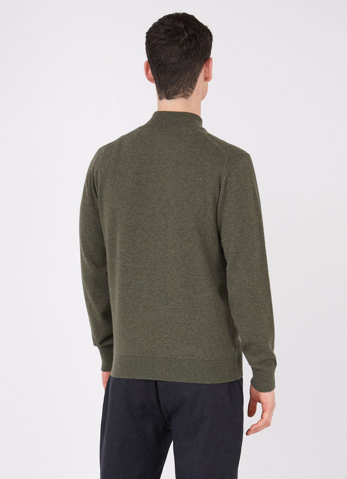 Men's Cashmere Zip Neck Jumper in Dark Moss