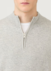 Men's Cashmere Zip Neck Jumper in Grey Melange