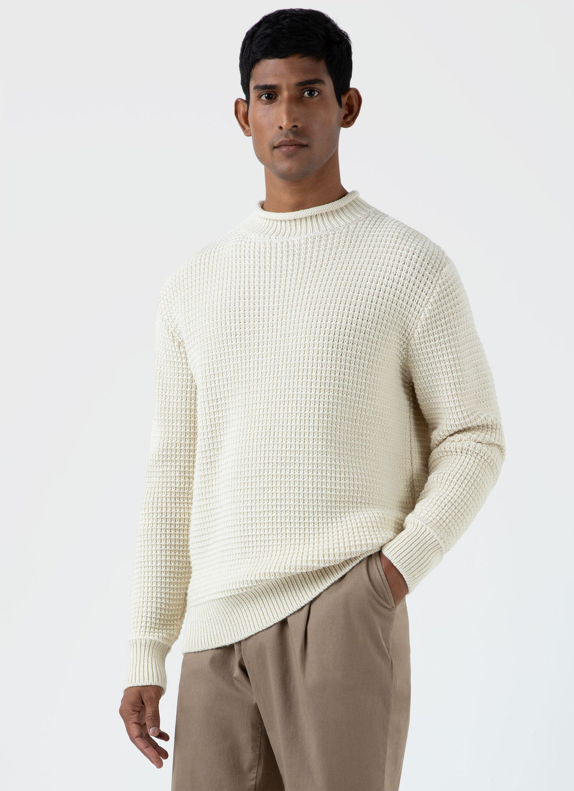 Men's Merino Fisherman Jumper in Ecru