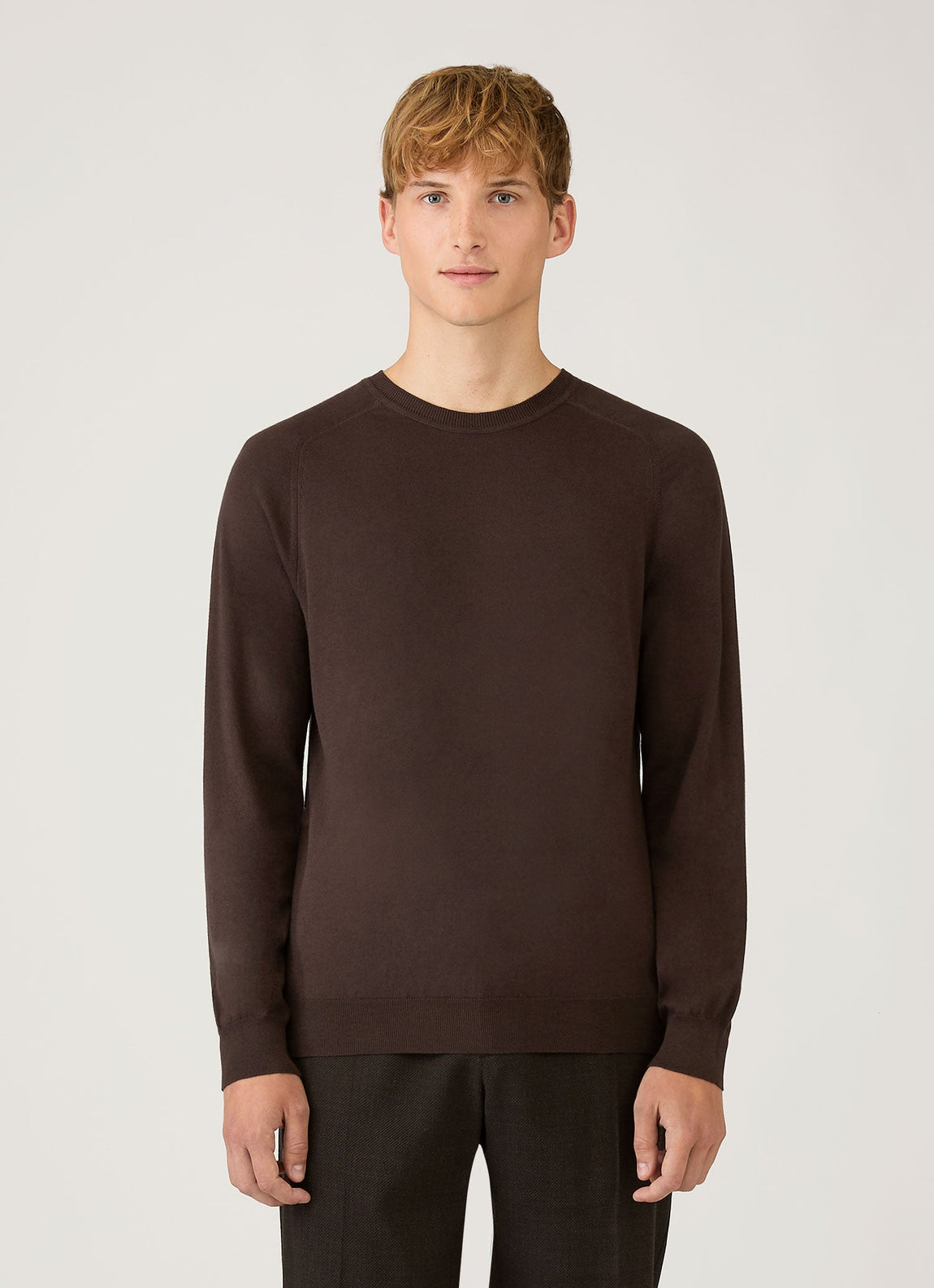 Men's Sea Island Cashmere Crew Neck Jumper in Dark Chocolate