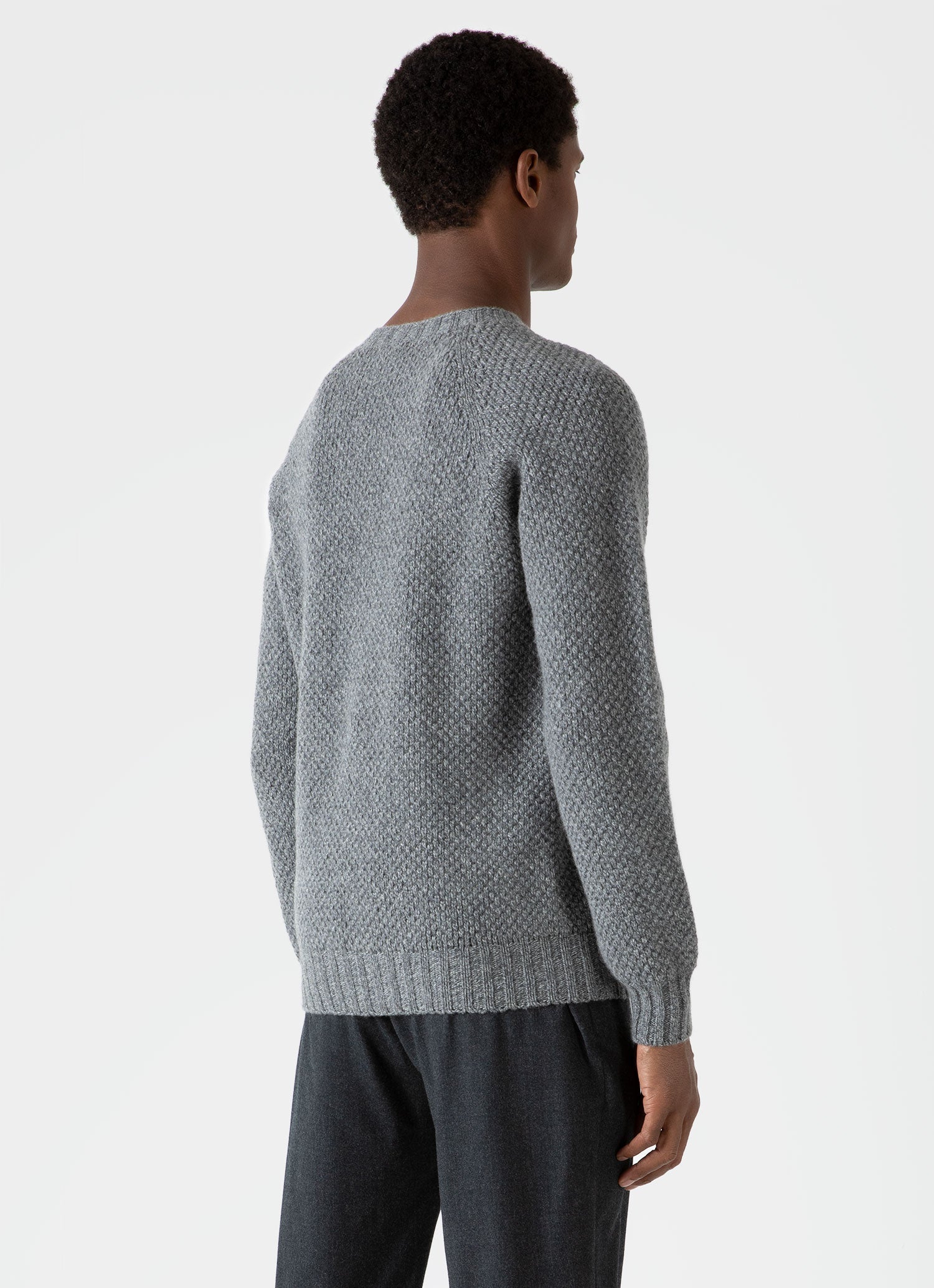 Men's Lambswool Textured Jumper in Mid Grey Twist