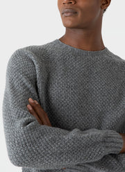 Men's Lambswool Textured Jumper in Mid Grey Twist